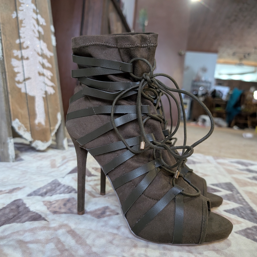 Abigail Peep Toe Strappy Ankle Boot